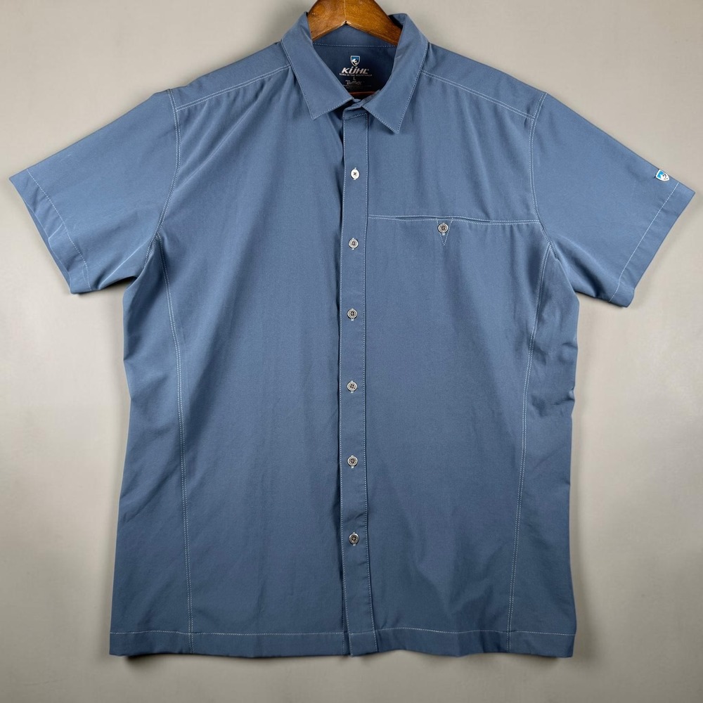 Kuhl Tufflex Mens Blue Grey Short Sleeve Button Down Shirt Style 3069 Large